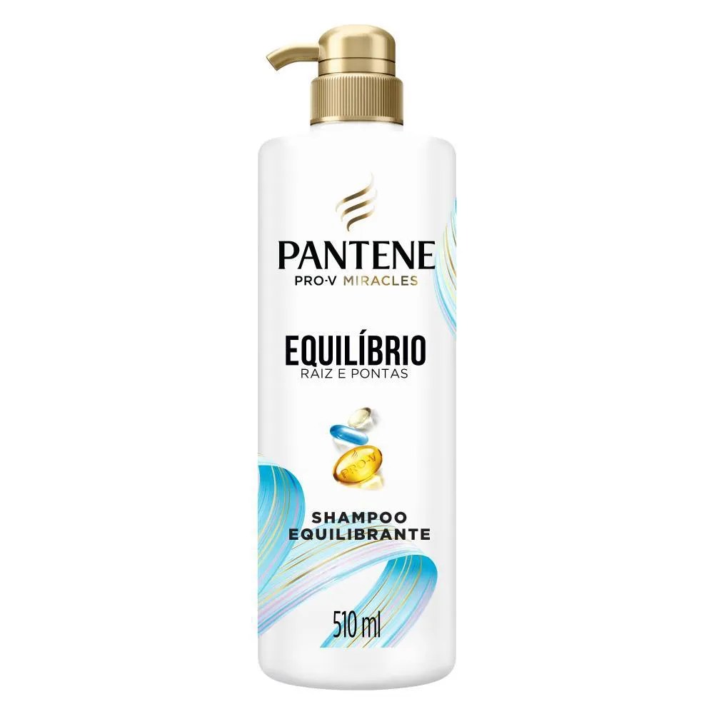 Imagem de shampoo para cabelos oleosos da Pantene - Equílibrio, raíz e pontas.