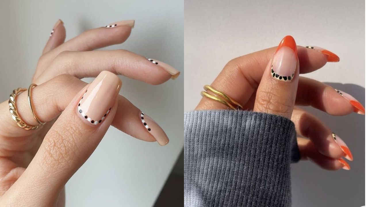 Duas imagens de nail arts invertidas com estampas