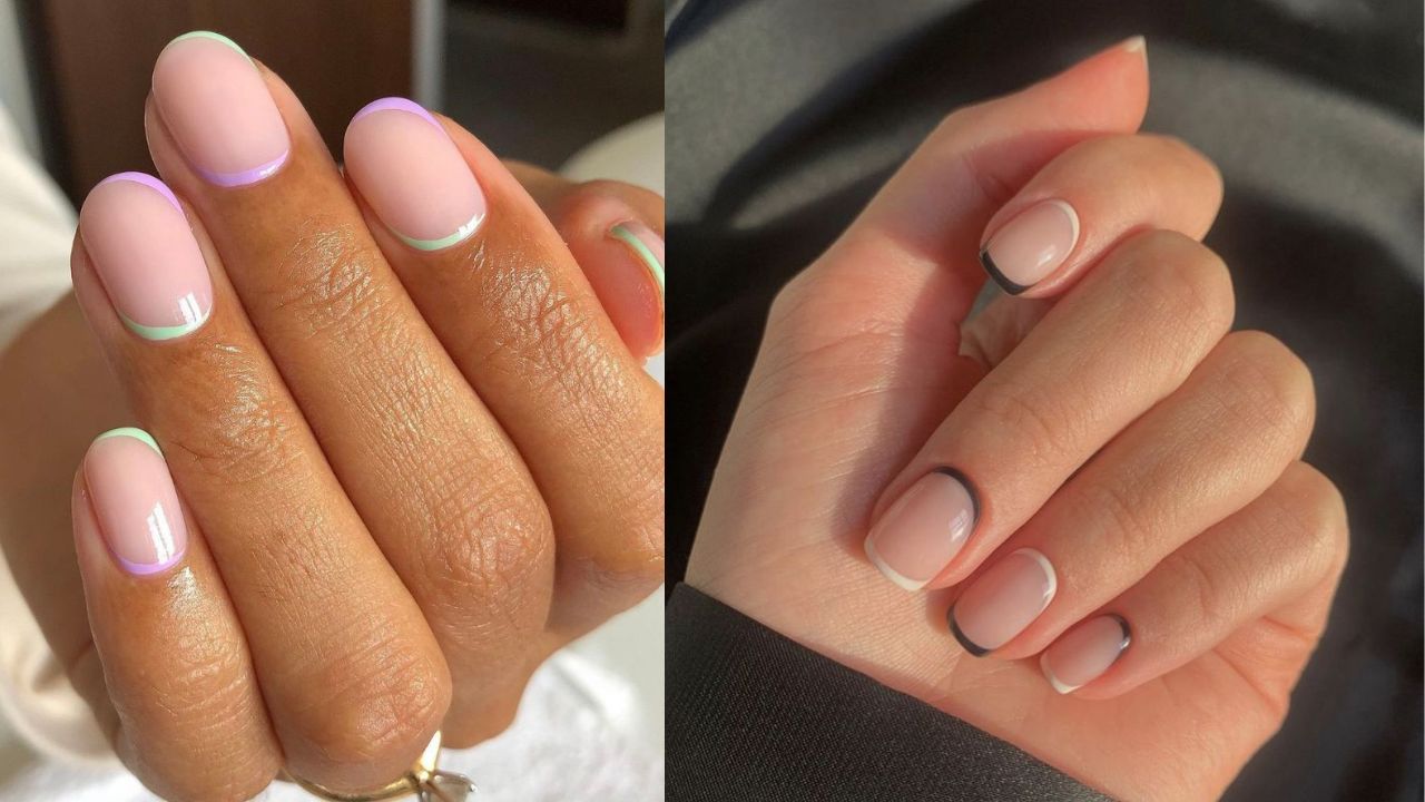 Duas imagens de nail art com diferentes estilos de francesinha