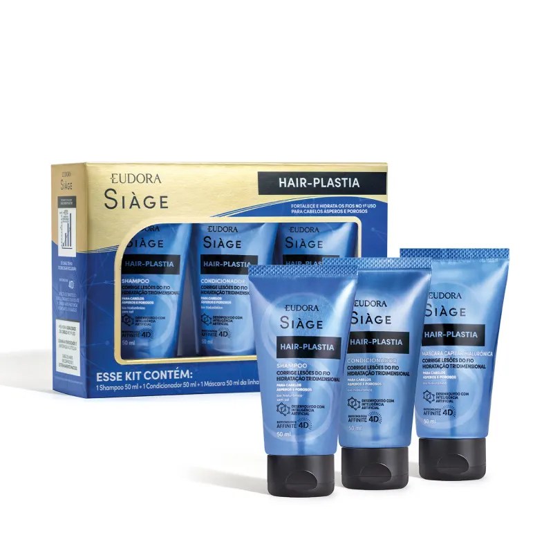 Imagem de kit travel size shampoo, condicionador e m&aacute;scara da Eudora.