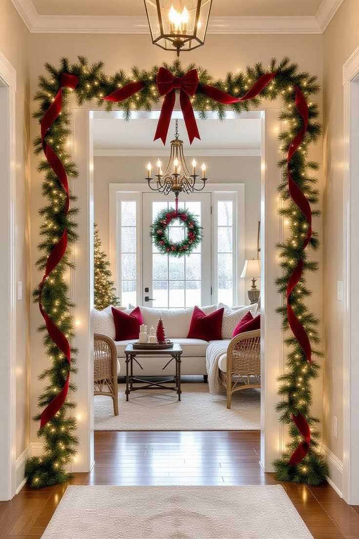 Imagem de decora&ccedil;&atilde;o de Natal no corredor.