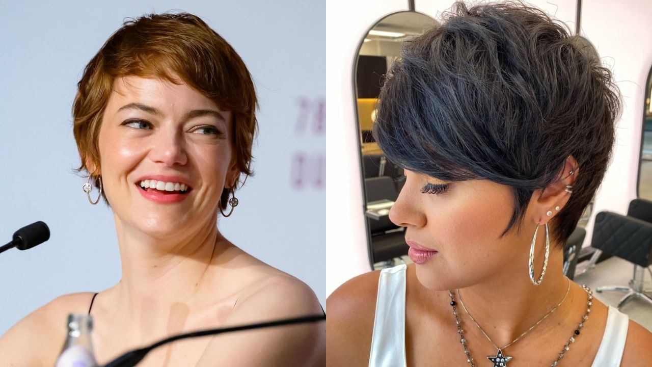 Imagem de pixie cut com costeleta.