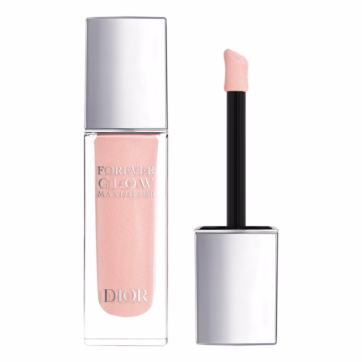 Produto iluminador rosa com embalagem prata espelhada