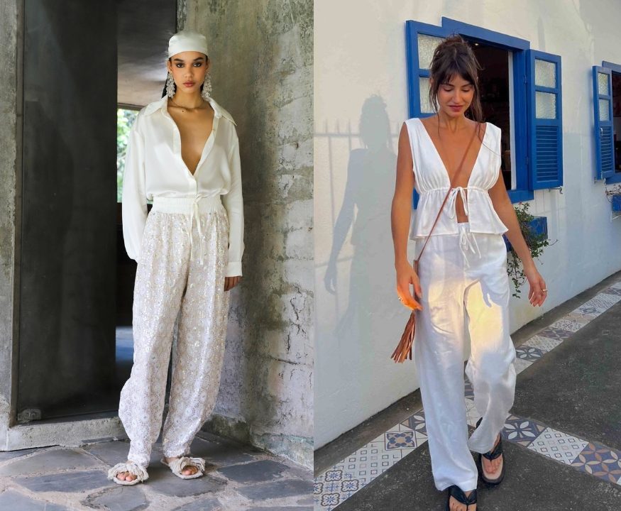 Duas mulheres vestindo looks fresquinhos de ver&atilde;o em tom de branco