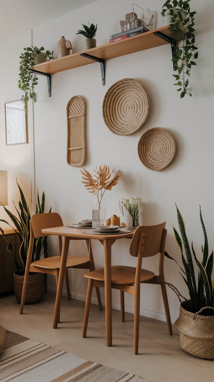 Mesa de jantar quadrada para duas pessoas encostada na parede