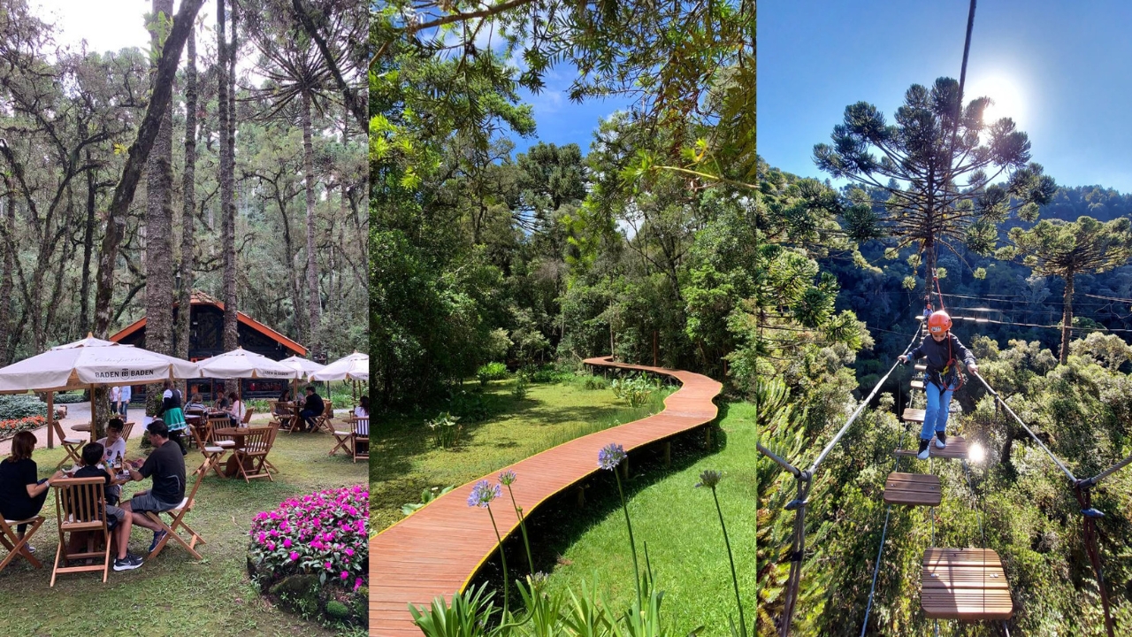 Tr&ecirc;s imagens de parque com rios e natureza exuberante