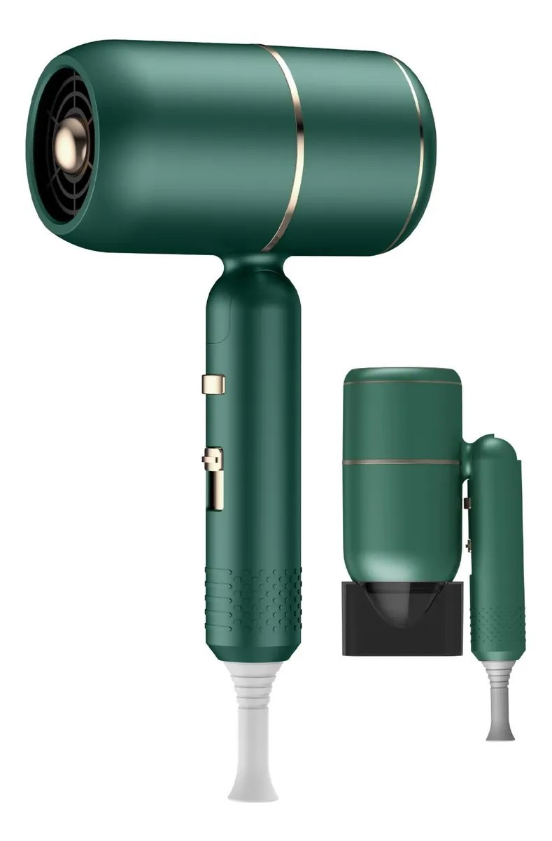 Foto de um secador de cabelo verde com difusor