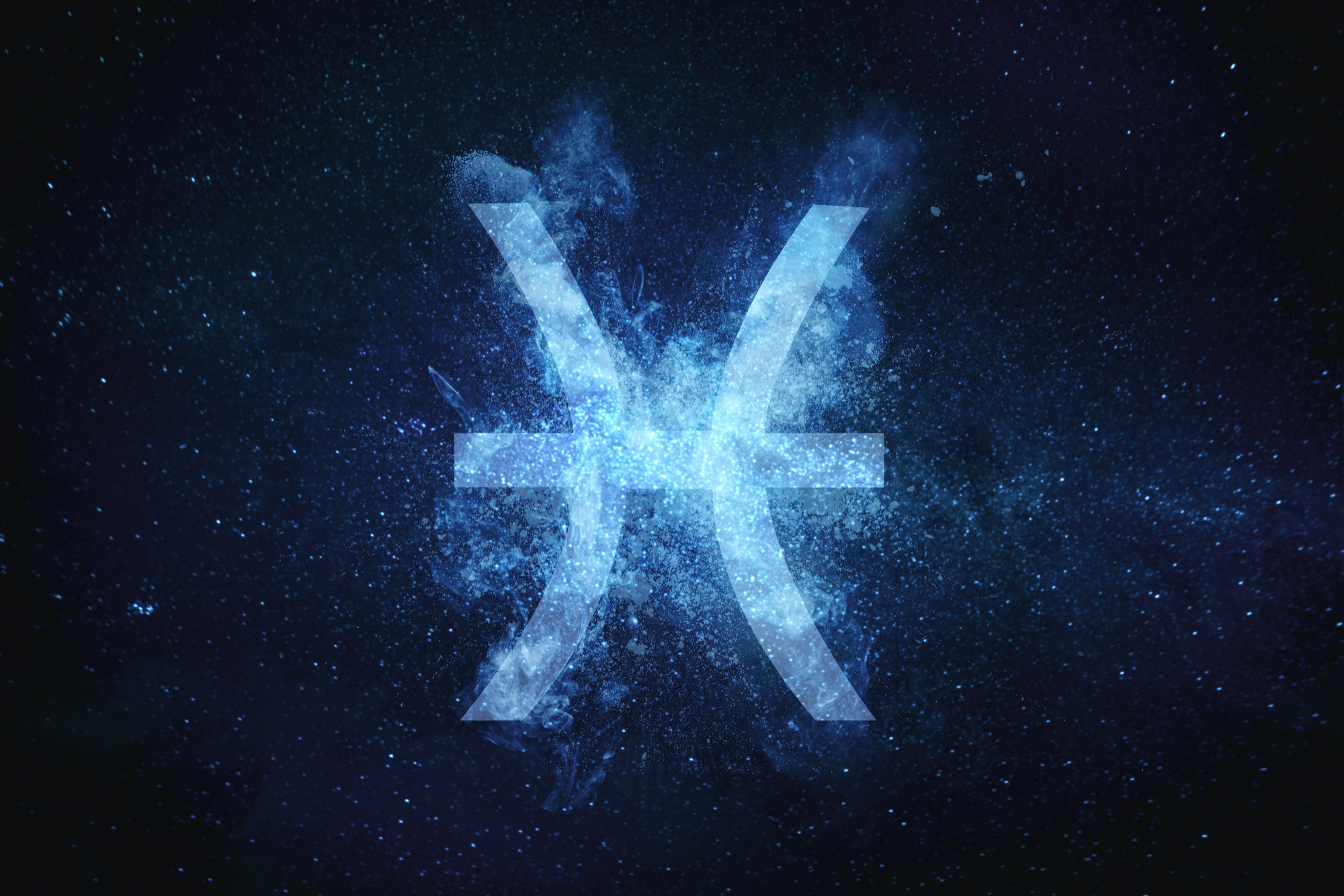 S&iacute;mbolo de Peixes surge envolto por part&iacute;culas luminosas, simbolizando intui&ccedil;&atilde;o, espiritualidade e conex&atilde;o com o plano emocional.