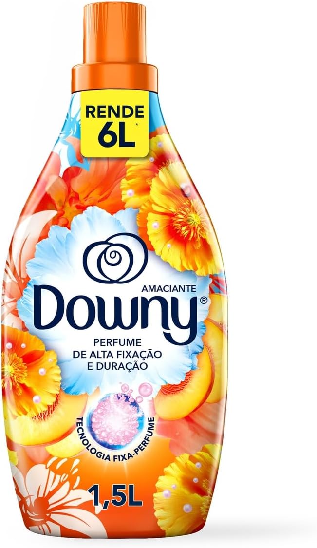Garrafa pl&aacute;stica de amaciante em tons de laranja