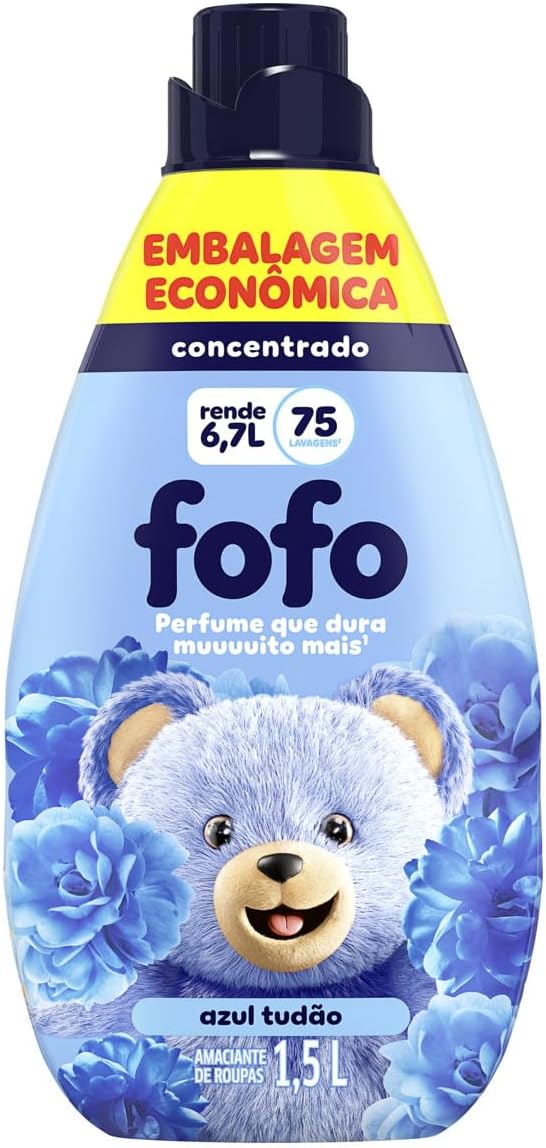 Garrafa pl&aacute;stica de amaciante azul e branca