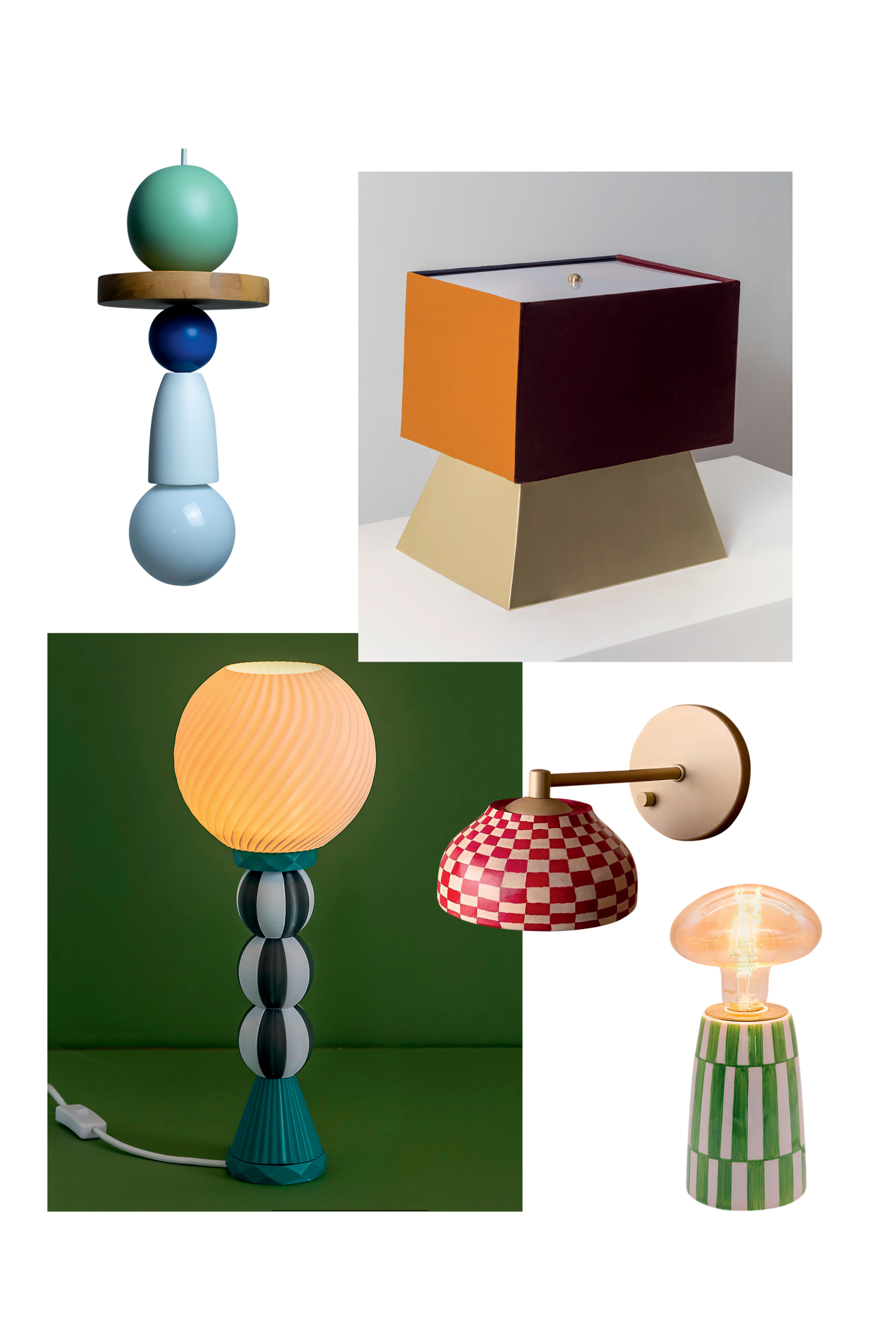 Vitrine de lumin&aacute;rias bem diferentes e coloridas