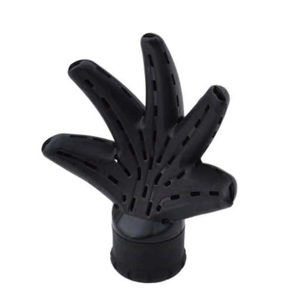 Difusor de cabelo preto em formato de m&atilde;o com cinco dedos vazados e base redonda, para secadores